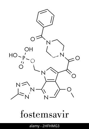 Medikamentenmolekül des Fostemsavir-HIV-Virus. Skelettformel. Stock Vektor