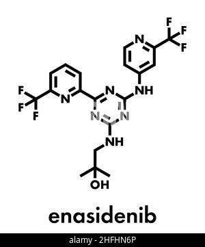 Enasidenib Krebs Wirkstoffmolekül (IDH2-Hemmer). Skelettformel. Stock Vektor