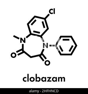 Clobazam Epilepsie Droge Molekül. Skelettmuskulatur Formel. Stock Vektor