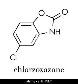 Chlorzoxazone Muskelrelaxans Wirkstoffmolekül. Skelettformel. Stock Vektor