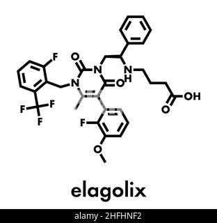 Elagolix Droge Molekül (gonadotropin-releasing Hormon-Antagonist). Skelettmuskulatur Formel. Stock Vektor