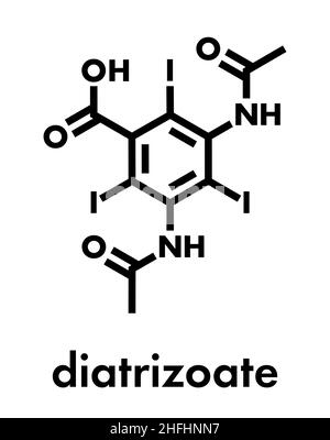 Diatrizoesäure (Diatrizoat, Amidotrizoat) Kontrastmittelmolekül. Skelettformel. Stock Vektor