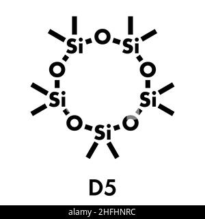 Decamethylcyclopentasiloxane (D5)-Molekül. Zyklische chemische, häufig verwendete Silikon Kosmetik (Deodorants, Sunblocks, Haar-und Hautpflege, etc.). Stock Vektor