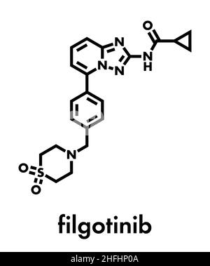 Filgotinib entzündungshemmendes Wirkstoffmolekül. Janus-Kinase-1-Inhibitor zur Behandlung von rheumatoider Arthritis und Morbus Crohn. Skelettformel. Stock Vektor