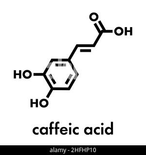 Caffeic Acid Molekül. Zwischenprodukt bei der Biosynthese von Lignin. Skelettformel. Stock Vektor