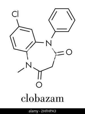 Clobazam Epilepsie Droge Molekül. Skelettmuskulatur Formel. Stock Vektor