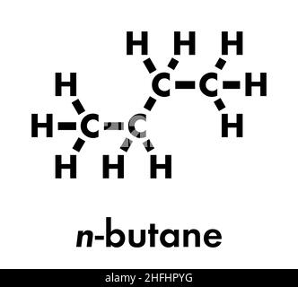 Butan Kohlenwasserstoff Molekül. Häufig als Brennstoff Gas, alleine oder mit Propangas (LPG, Liquified petroleum gas) kombiniert. Skelettmuskulatur Formel. Stock Vektor