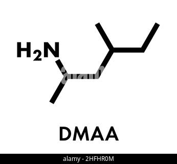 Methylhexanamin (1,3-Dimethylamylamin, DMAA) stimulierende Droge, chemische Struktur. Skelettformel. Stock Vektor