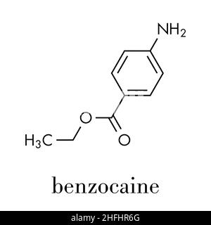 Benzocain-Molekül mit lokalem Anäs. Skelettformel. Stock Vektor