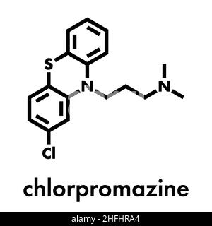 Chlorpromazin (CPZ) antipsychotische Droge Molekül. Zur Behandlung der Schizophrenie. Skelettmuskulatur Formel. Stock Vektor