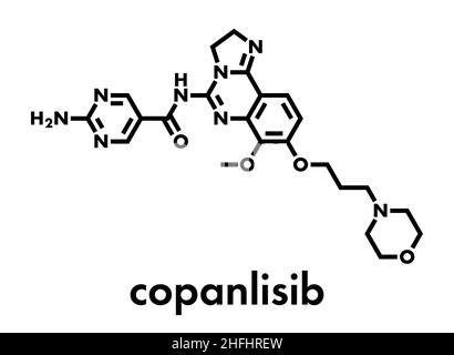 Copanlisib Krebsmedikament Molekül (PI3K-Inhibitoren). Skelettmuskulatur Formel. Stock Vektor