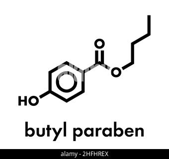 Butylparaben (Butylparaben, Butyl4-Hydroxybenzoat) Konservierungsmolekül. Skelettformel. Stock Vektor