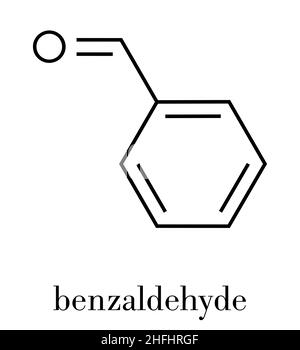 Benzaldehyd bittere Mandel geruch Molekül. Skelettmuskulatur Formel. Stock Vektor