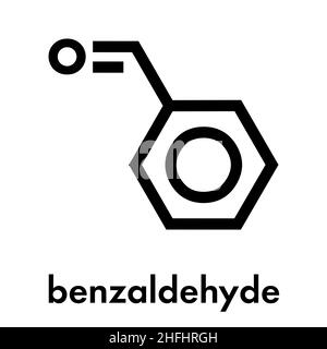 Benzaldehyd bittere Mandel geruch Molekül. Skelettmuskulatur Formel. Stock Vektor