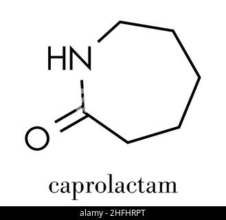 Caprolactam, der Baustein aus Nylon-6 (Polycaprolactam) Kunststoff. Skelettformel. Stock Vektor