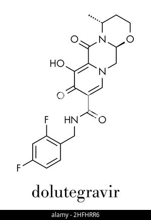 Dolutegravir HIV-Medikamentenmolekül. Antivirale Klasse des Integrase-Inhibitors. Skelettformel. Stock Vektor