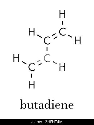 Butadien (1,3-Butadien) synthetisches Gummibausteinmolekül. Wird zur Synthese von Polybutadien, ABS und anderen Polymermaterialien verwendet. Skelettfo Stock Vektor