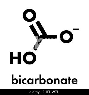 Bicarbonat Anion, chemische Struktur. Gemeinsamen Salze enthalten Natriumbicarbonat (Natron) und Ammonium Bicarbonat. Skelettformel. Stock Vektor