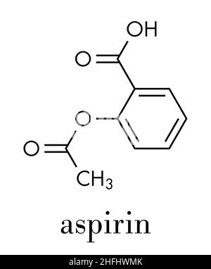 Acetylsalicylsäure (Aspirin)-Wirkstoffmolekül. Skelettformel. Stock Vektor