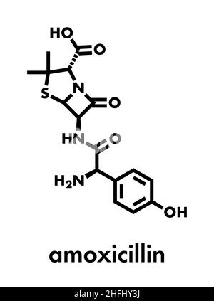 Amoxicillin Beta-Laktam-Antibiotikum Medikament Molekül. Skelettmuskulatur Formel. Stock Vektor