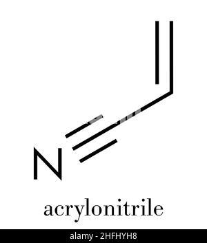 Baustein aus Acrylnitril-Molekül, Polyacrylnitril (PAN) und ABS-Kunststoff (Acrylnitril-Butadien-Styrol). Skelettformel. Stock Vektor