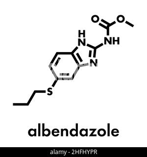 Albendazol-anthelmintisches Medikamentenmolekül. Wird zur Behandlung von parasitären Wurmbefall verwendet. Skelettformel. Stock Vektor