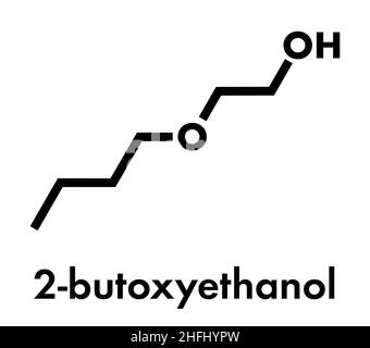 2-Butoxy-Molekül. Als Lösungsmittel und Tenside verwendet. Skelettmuskulatur Formel. Stock Vektor