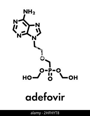 Adefovir Hepatitis B und Herpes-simplex-Virus (HSV) Droge Molekül. Skelettmuskulatur Formel. Stock Vektor