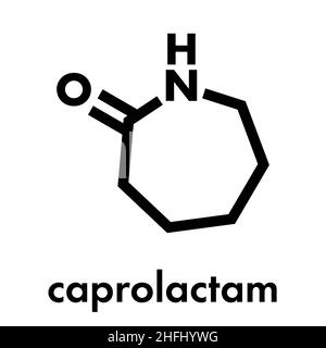 Caprolactam, der Baustein aus Nylon-6 (Polycaprolactam) Kunststoff. Skelettformel. Stock Vektor