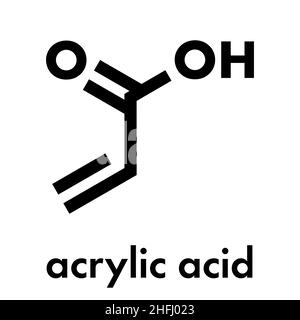 Acrylsäure-Molekül, Polyacrylsäure (PAA, Carbomer) Baustein. PAA wird bei der Herstellung von Einwegwindeln verwendet. Skelettformel. Stock Vektor