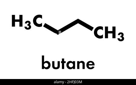 Butan Kohlenwasserstoff Molekül. Häufig als Brennstoff Gas, alleine oder mit Propangas (LPG, Liquified petroleum gas) kombiniert. Skelettmuskulatur Formel. Stock Vektor