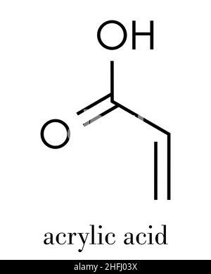 Acrylsäure-Molekül, Polyacrylsäure (PAA, Carbomer) Baustein. PAA wird bei der Herstellung von Einwegwindeln verwendet. Skelettformel. Stock Vektor