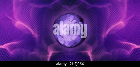 Magischer Ball auf futuristischem Hintergrund. Neonbeleuchtung. Künstlerische Arbeit Stockfoto