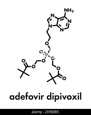 Adefovir dipivoxil Hepatitis B und Herpes-simplex-Virus (HSV) Droge Molekül. Skelettmuskulatur Formel. Stock Vektor