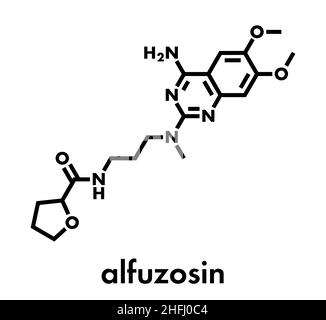 Alfuzosin benigne Prostatahyperplasie (BPH)-Medikamentenmolekül. Skelettformel. Stock Vektor