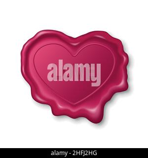 Vector 3D Realistic Vintage Pink Stempel, Wax Seal herzförmig isoliert. Siegelwachs, Stempel, Etikett für Qualitätszertifikat, Dokument, Brief, Umschlag Stock Vektor