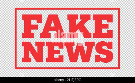 Fake News Stempel in roter Farbe auf kariertem transparentem Hintergrund. Vektorgrafik. EPS 10-Vektordatei. Stock Vektor