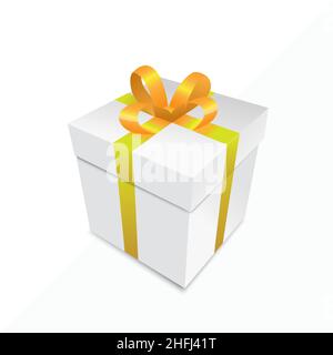 Geschenkbox mit goldenem Band auf weißem Hintergrund. Vektorgrafik. EPS 10-Vektordatei. Stock Vektor