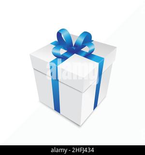 Geschenkbox mit blauem Band auf weißem Hintergrund. Vektorgrafik. EPS 10-Vektordatei. Stock Vektor