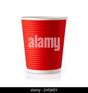 Recycling-Papier rote Tasse isoliert auf weißem Hintergrund Stockfoto