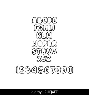 Vector Set aus fettgedruckter, normaler Großbuchstaben-Schriftart mit Buchstaben und Zahlen. Isoliertes Alphabet für Malbuch, Titelbeschriftung Poster Karte Einladungsbanner Stock Vektor