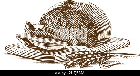 Brotscheiben Komposition Hand Zeichnung Skizze Gravur Illustration Stil Stock Vektor