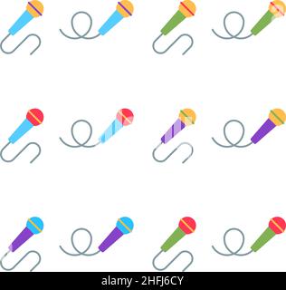 Flache Symbole für das Mikrofon sind isoliert auf Weiß eingestellt Stock Vektor