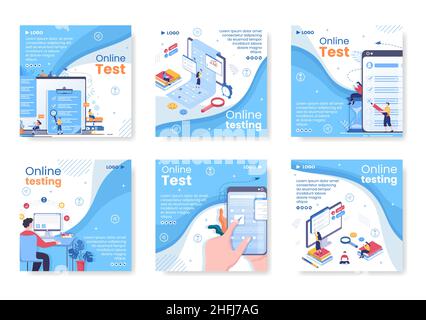 Online Testing Course Post Template Flat Design Illustration editierbar von quadratischen Hintergrund für Social Media, E-Learning und Bildungskonzept Stock Vektor