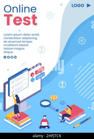 Online Testing Course Post Template Flat Design Illustration editierbar von quadratischen Hintergrund für Social Media, E-Learning und Bildungskonzept Stock Vektor