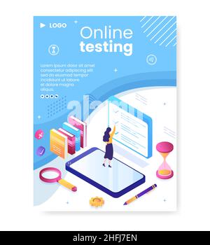 Online-Testkurs Poster Vorlage Flat Design Illustration editierbar von quadratischen Hintergrund für Social Media, E-Learning und Bildungskonzept Stock Vektor