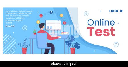 Online Testing Course Cover Template Flat Design Illustration editierbar von quadratischen Hintergrund für Social Media, E-Learning und Bildungskonzept Stock Vektor