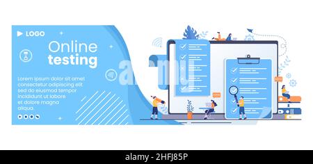 Online Testing Course Cover Template Flat Design Illustration editierbar von quadratischen Hintergrund für Social Media, E-Learning und Bildungskonzept Stock Vektor