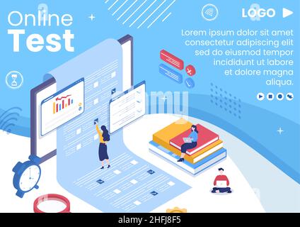 Online-Testkurs Broschüre Vorlage Flat Design Illustration editierbar von quadratischen Hintergrund für Social Media, E-Learning und Bildungskonzept Stock Vektor
