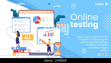 Online Testing Course Post Template Flat Design Illustration editierbar von quadratischen Hintergrund für Social Media, E-Learning und Bildungskonzept Stock Vektor